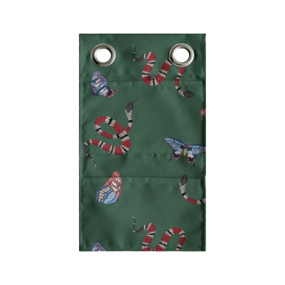 Snakeskin Print Hanging Pocket Organizer, Butterfly and Snakes Forest Life Abstract Composition, Printed Polyester Storage Bag with Pockets, 9" x 27", Forest Green Multicolor