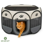 LAKWAR Pet Playpen for Indoor Cats Enclosed, Portable Foldable Dog Playpen Outdoor Tent Crate Cage with Zipper Top Cover Door for Kitten Puppy Outside Rv Car Camper-S