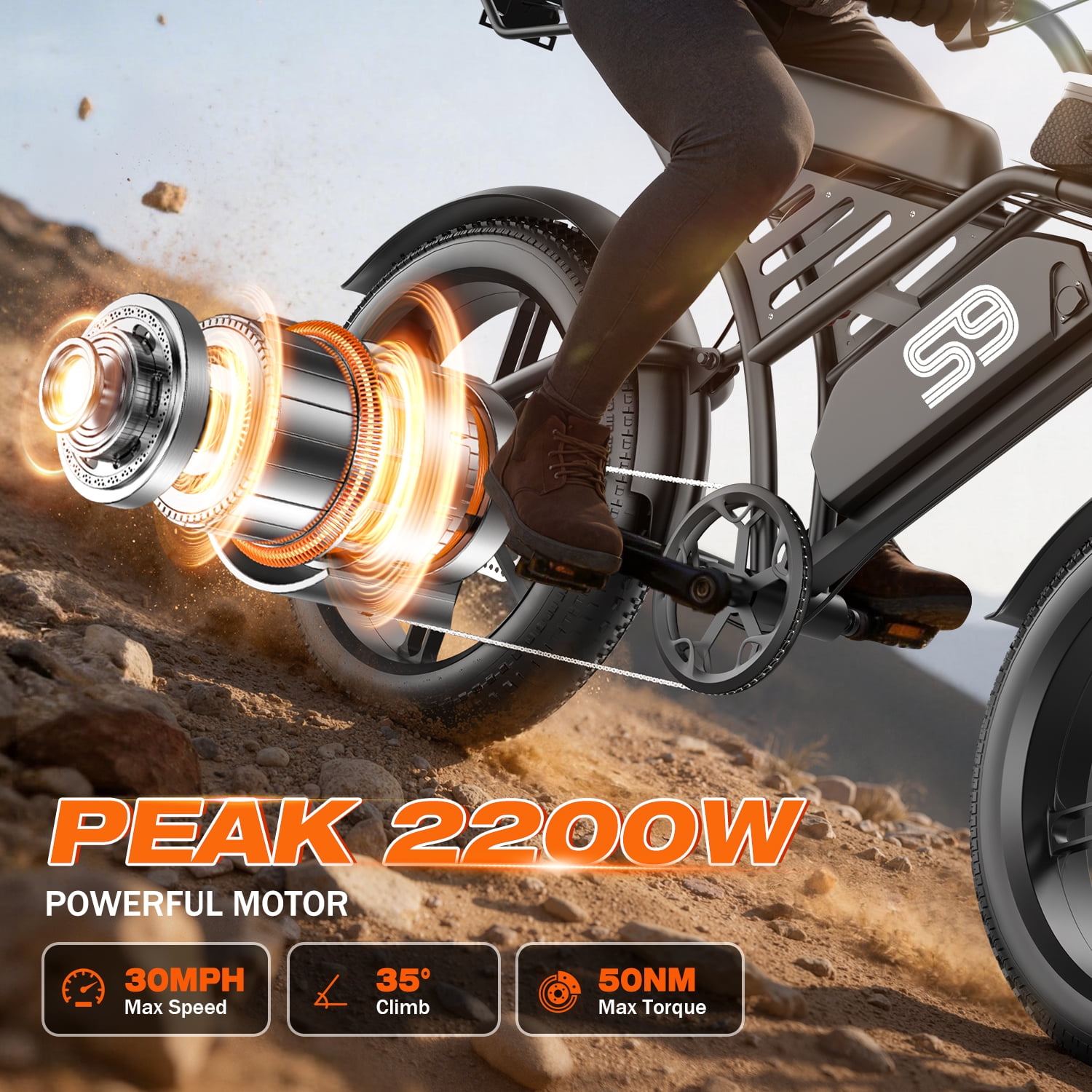 ASKGO 48V 20Ah Electric Bike for Adults, 2200W Peak 750W Fat Tire Off-Road Ebike, 30MPH & 75 Miles, Cargo Ebike,NFC Unlock Electric Dirt Bike,UL2849