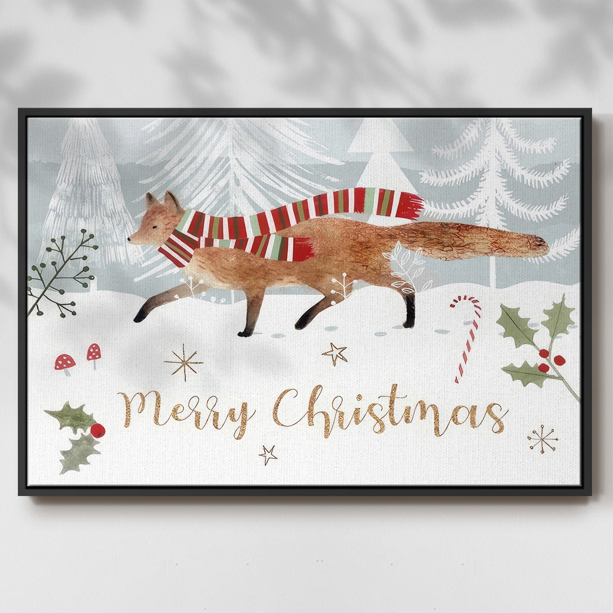 Woodland Christmas Collection A - Framed Gallery Wrapped Holiday Canvas - 17 x 25 - Black Frame