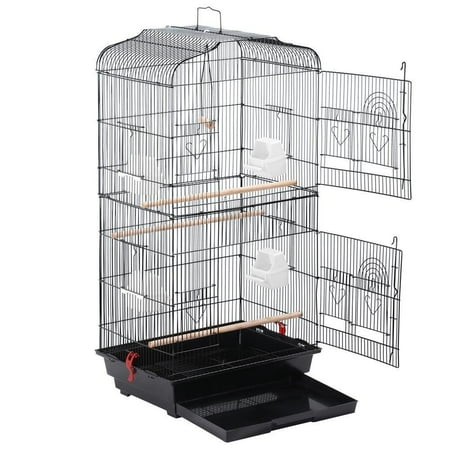 Large Metal Bird Cage for Parrot, Finch, Cage, Macaw & Cockatoo 18x14x36" Black