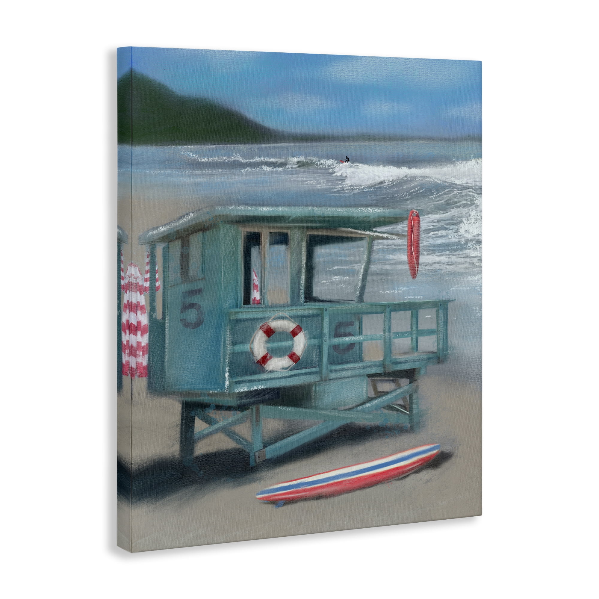 Stupell Industries Lifeguard Stand on Shore Coastal Painting Gallery Wrapped Canvas Art Print Wall Art, 16 x 20