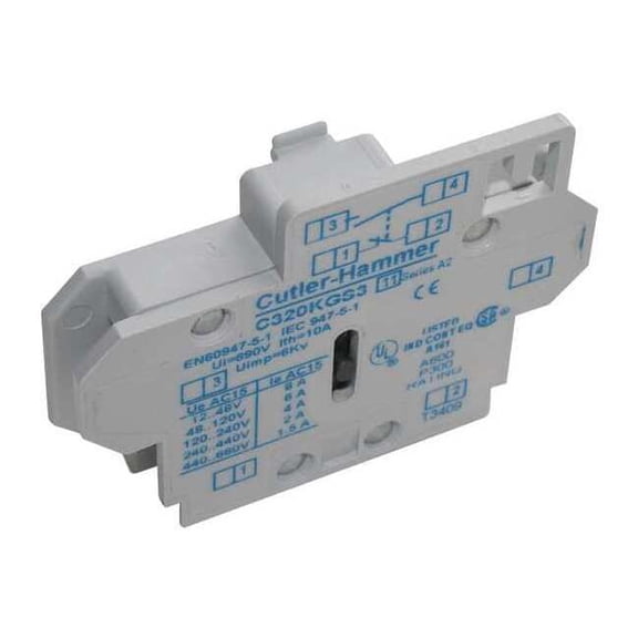 Eaton Cutler-Hammer Auxiliary Contacts,1NO,Side Mnt,Size00-2 C320KGS1