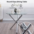 thumbnail image 2 of Dining Set for 2, ROZHOME Round Glass Dining Table with 3 Chrome Legs and 4 Black PU Leather Metal Chair for Home Office Kitchen Dining Room 35.43" * 35.43" * 29.53"(L x W x H), 2 of 8