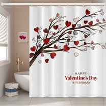 Happy Valentine''s Day Shower Curtain for Bathroom Romantic Red Love Heart Trees Branches February 14 Shower Curtain with Hooks Decorative Waterproof, 72x72 Inch