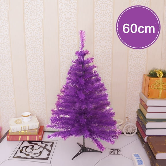 22in Artificial Christmas Tree Purple Tabletop Home Decor Christmas Tree with Plastic Stand Mini Xmas Pine Tree for Party Room decor Supplies Indoor Outdoor Holiday Home Decoration