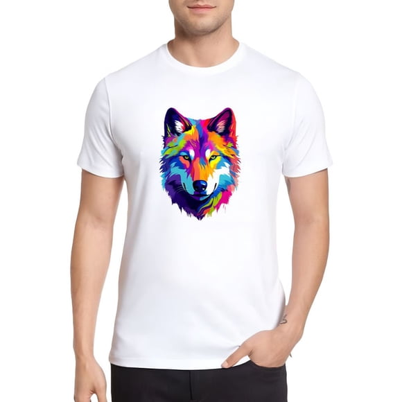 Playera Blanca Camiseta Unisex Estampada De Moda Lobo