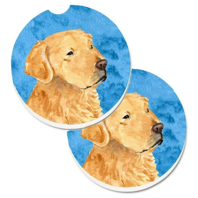 Blue Golden Retriever Set of 2 Cup Holder Car Coaster