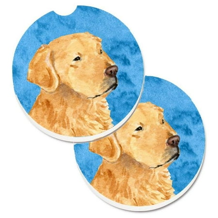 

Blue Golden Retriever Set of 2 Cup Holder Car Coaster