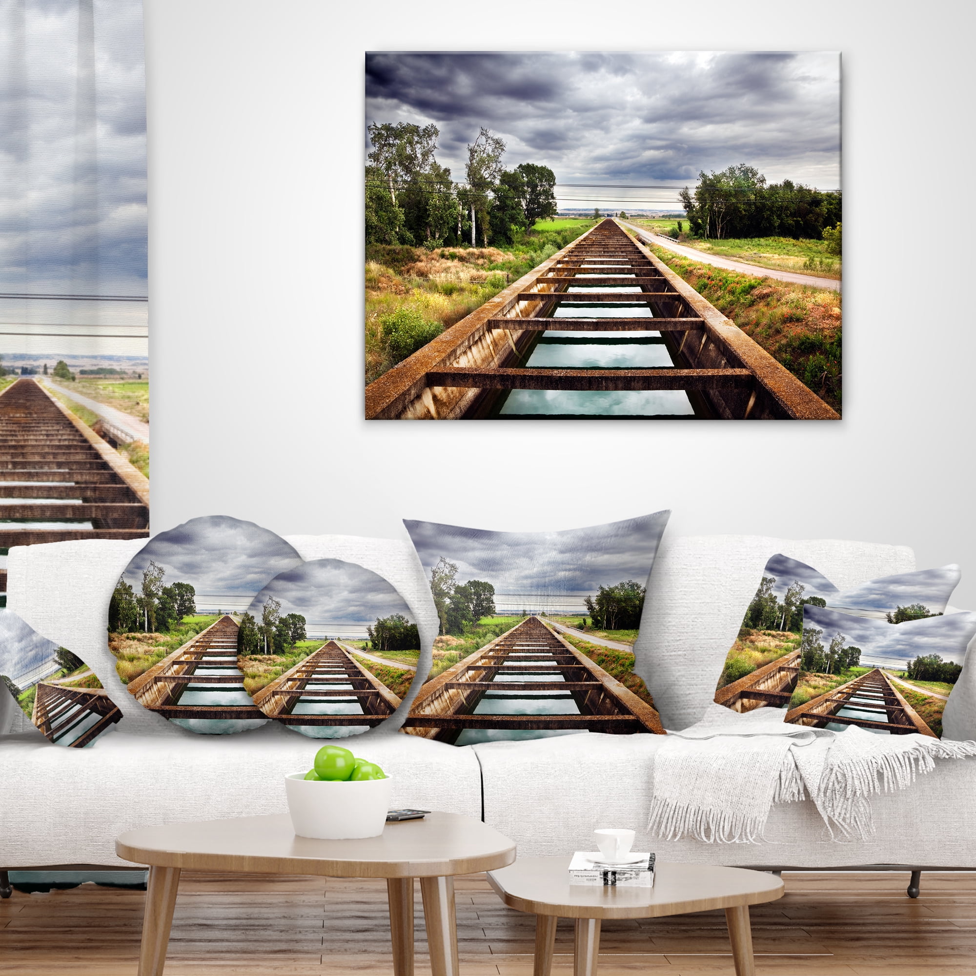 Designart Water Channel and Trees - Landscape Photo Throw Pillow - 12x20