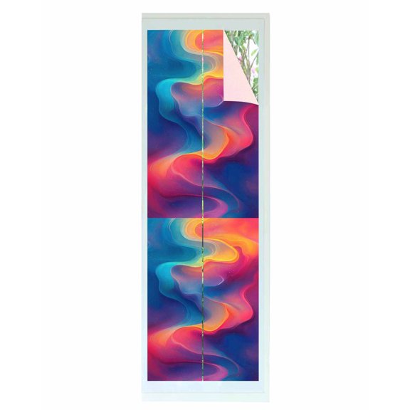 Window Privacy Film Orange Blue Pink Stained Glass Window Film Decorative Sun Block Window Cover Modernism Water Ripple Moire Window Clings Static Adhesive Sticker for Bathroom 17.7"x78.7"