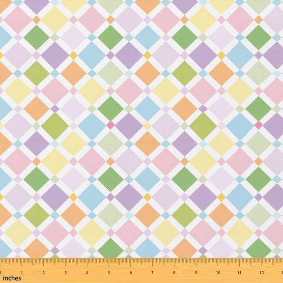 Erosebridal Pastel Diamond Fabric by the Yard 3 Yards, Pink Yellow Green Blue Grid Pattern Room Decor Fabric by the Yard