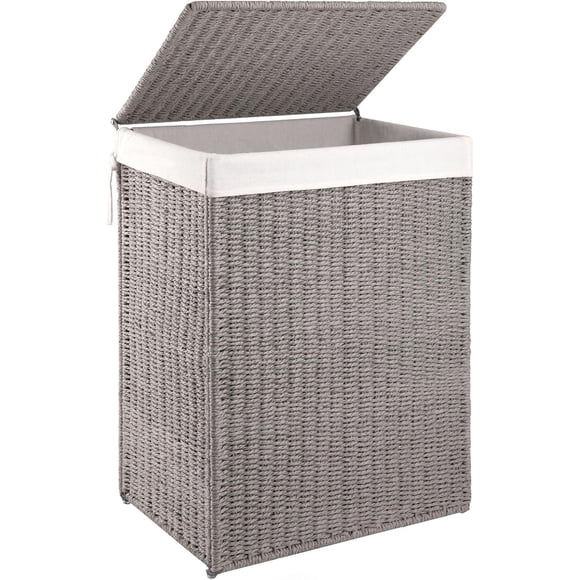 Laundry Hamper with Lid Gal (L) Wicker Hamper with Removable Liner Bags Handwoven Clothes Basket with Handles Foldable Woven Paper Rope Basket for Laundry Room Bedroom