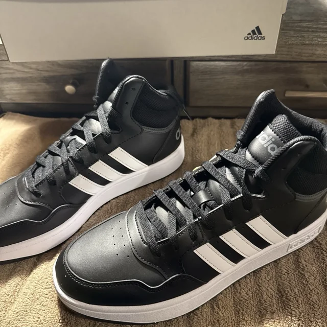 Ad-id-as Hoops 3.0 Mid Black White Mens Athletic Sneaker size 10!