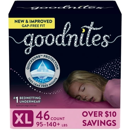 Goodnites Nighttime Bedwetting Underwear for Girls XL (95-140 Pounds) 46 Count