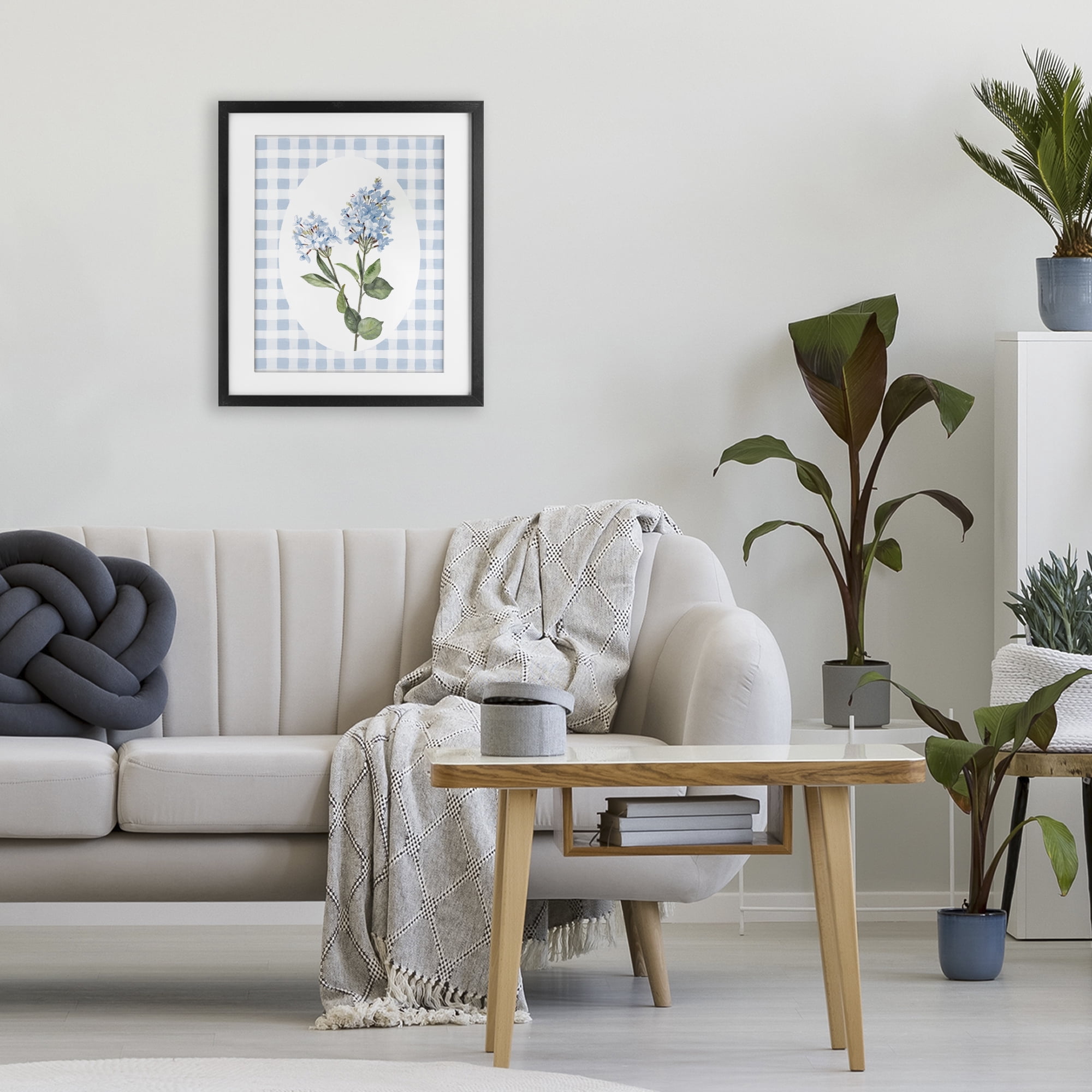 Stupell Industries Blue Checkered Blooms Black Framed Print Under Glass, design by Lanie Loreth