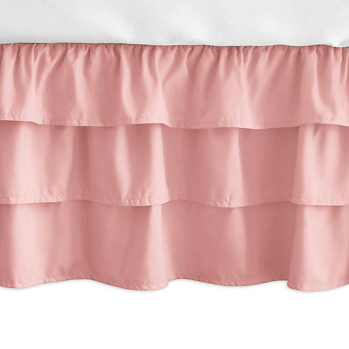 Feather Turquoise and Coral Collection 3 Tiered Crib Bed Skirt Coral