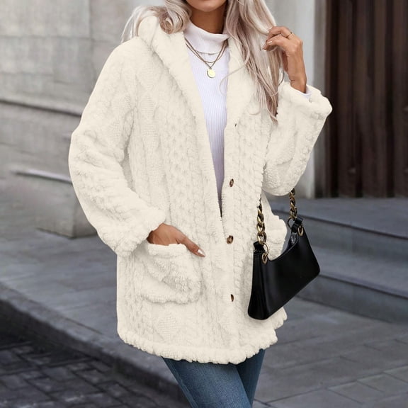 Pyhlmscde Women's Winter Warm Button Down Hooded Coat, Womens Winter Clothes, Winter Coats for Women, Long Wool Coat Women