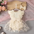 thumbnail image 2 of Baby Onesies Girl Baby Girl Clothes Infant Summer Outfits Cute Sweet Bow Print Mesh Ruffle Sleeveless Romper Headband Set, 2 of 7