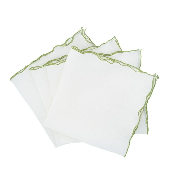 Linen Napkins With Green Ruffled Edges, Set of 4