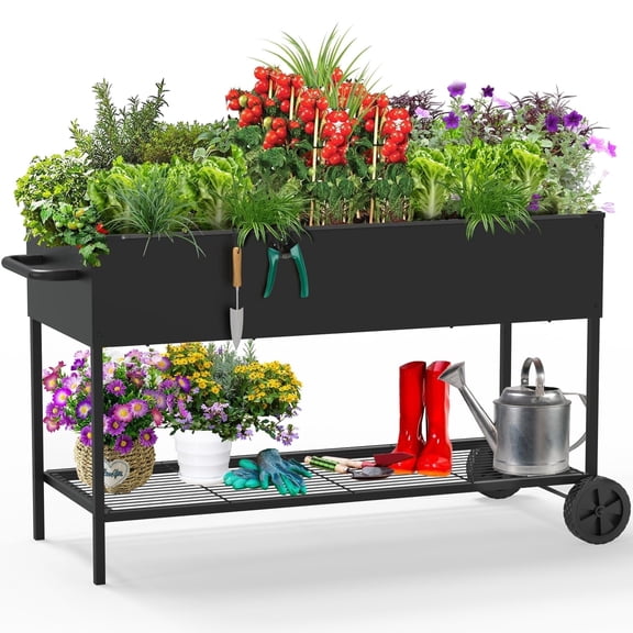 Yacona Metal Raised Garden Bed with Wheels, Elevated Outdoor Planter Boxes for Vegetables and Flowers, 51×26×32in, Black