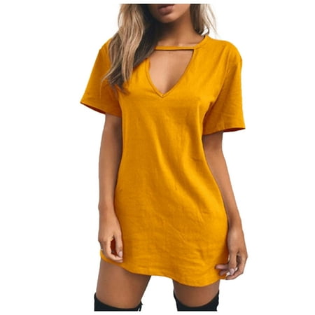 

Maxi Dress for Women Womens Dresses Women s Short Sleeve Crew Neck Mid-length Plain Color Dress Dresses for Women Summer Dresses Prom Dresses for Teens Savings Clearance Yellow M
