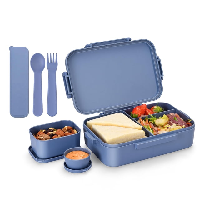 Versátil caja Bento de 2045 ml, lonchera de fibra de paja de trigo para niños/adultos, contenedor de almuerzo de 5 compartimentos a prueba de fugas con juego de utensilios, lonchera Bento sin BPA para