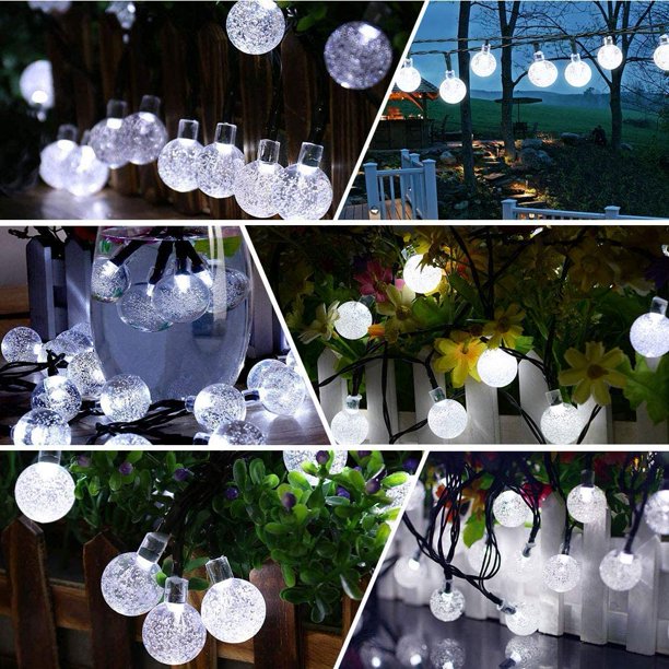 lámparas de jardín Solar Garden String Lights 50 LED Outdoor Crystal Ball String Lights Fairy Lights Waterproof 24Ft Decorative Lighting for Garden, Patio, Yard, Christmas (White) Ormromra WLJ-1377