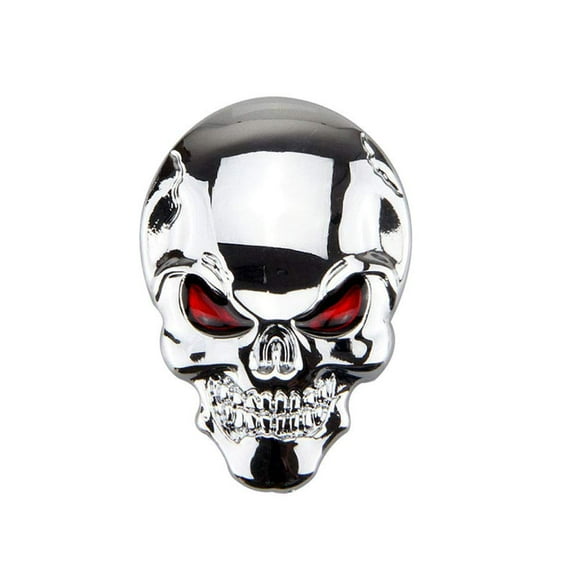 SpaceX-Store 3D Chrome Metal Skull Car Emblem Logo Badge Sticker Decals for Suzuki Kawasaki Harley Yamaha Honda - Gift (Red Eyes)