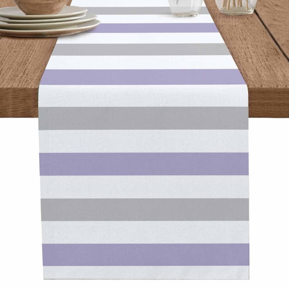 nqOlkjepod Purple Grey Stripe Table Runner 90 Inches Long Farmhouse Dress Scarves, Modern Farmhouse Vertical Striped Dining Tablerunner for Coffee Table/Kitchen Island/Party Décor, 13" x 90"