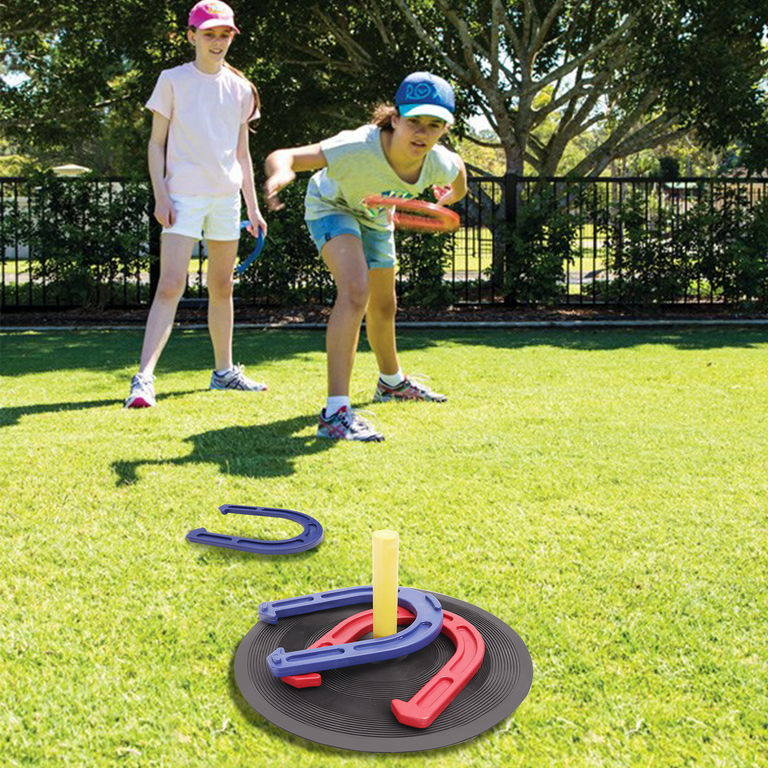 GSE Games & Sports Expert Throwing Rubber Horseshoes Game Set with Post and  Plastic Stakes. Great for Kids & Adults Indoor/Outdoor Game, Otdoor Lawn