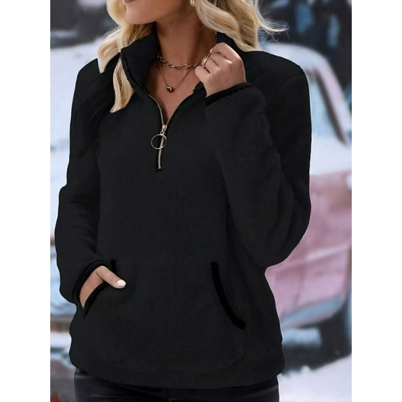 Full Size Cozy Fleece Quarter Zip Long Sleeve Sweatshirt