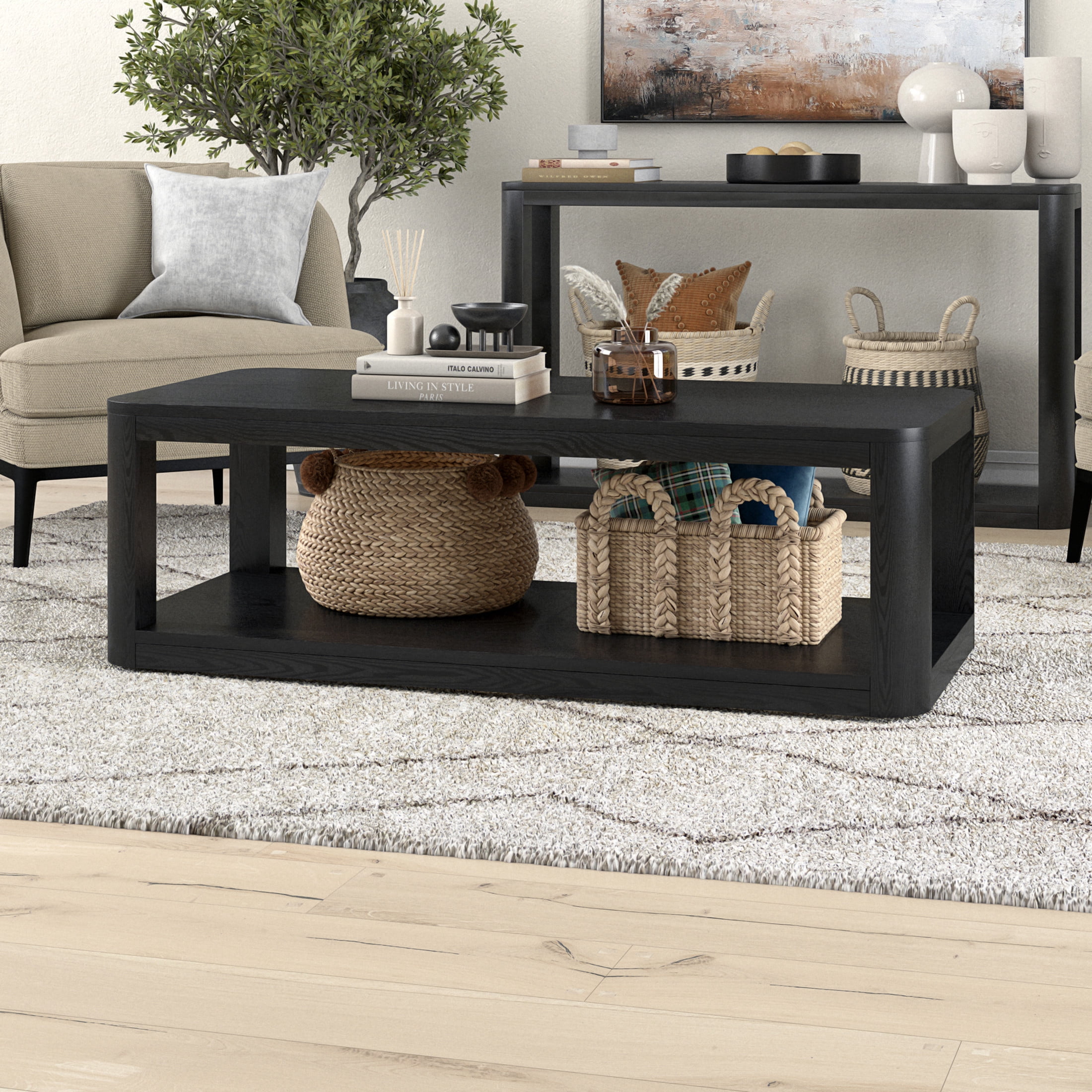 Evelyn&Zoe Modern/Contemporary 47" Wide Black Grain Coffee Table