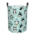 thumbnail image 1 of Balery Winter Skiing Penguin Cesta de ropa redonda con asas, impermeable, independiente, para ropa, juguetes, dormitorio y familia-Medium, 1 of 6