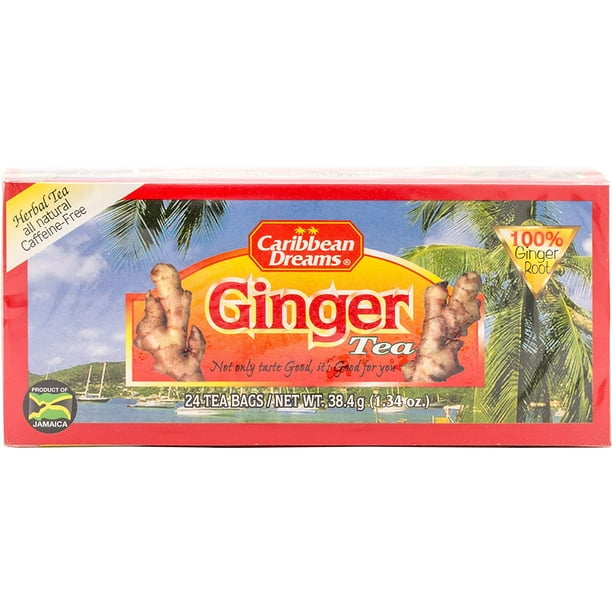 Caribbean Dreams Ginger Tea, 24 Tea Bags, 100 Ginger Root, Herbal