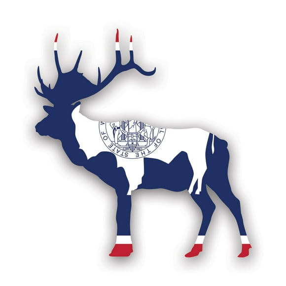 Wyoming Deer Shaped Flag Sticker Decal - Self Adhesive Vinyl - Weatherproof - Made in USA - wy stag hunter hunting archery antlers outdoors explore