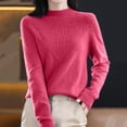 thumbnail image 2 of NMMUED Mock Neck Sweater Long Sleeve Undershirt for Women Fall Sweaters for Women Pullover Sweaters for Women Womens Tops Casual Sweater Tops for Women Knitted Tops for Women Hot Pink L, 2 of 5
