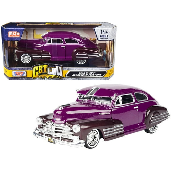 1948 Chevrolet Aerosedan Fleetside Lowrider Purple Metallic and Dark Purple Met. Two-Tone 1/24 Diecast Model Car by Motormax