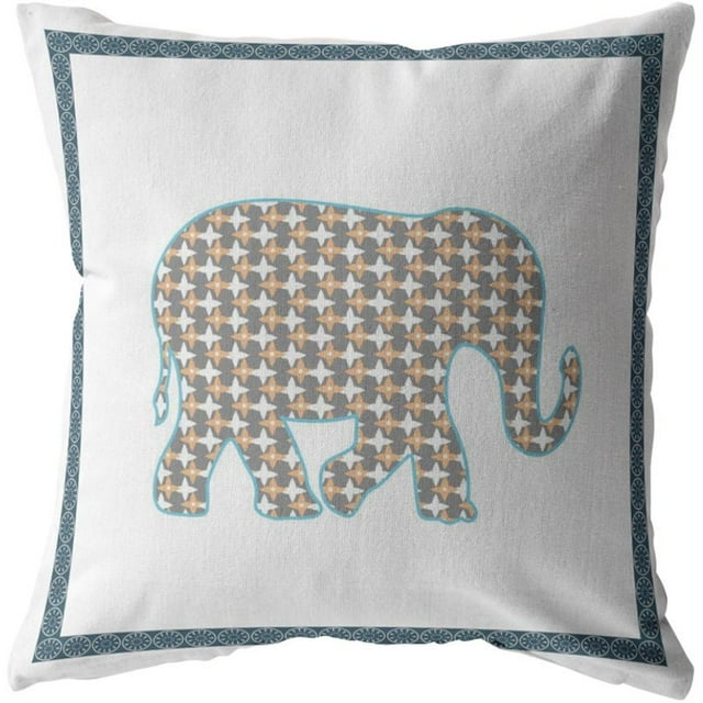 Light Elephant Indoor/Outdoor Fabric Pillow with Zip in Gold on White20x20