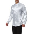 thumbnail image 4 of Lars Amadeus Men's Satin Band Collar Long Sleeve Slim Fit Solid Dress Shirts, 4 of 6
