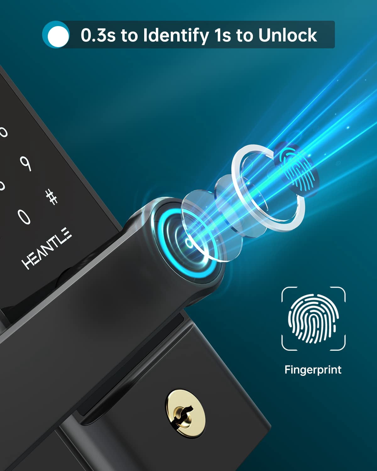 Smart Lock, HEANTLE Keyless Entry Door Lock, Smart Door Lock for Front Door, Door Lock with Handle, Fingerprint Door Lock, Google Smart Lock, Free App, IC Card, Code, Easy Installation (Black)