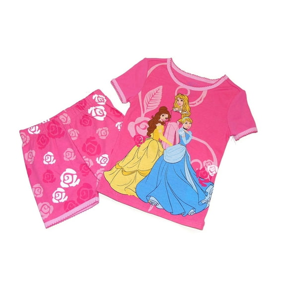 Disney Princess Cinderella, Belle and Aurora Pink Pajama Shorts Set (Size 3)