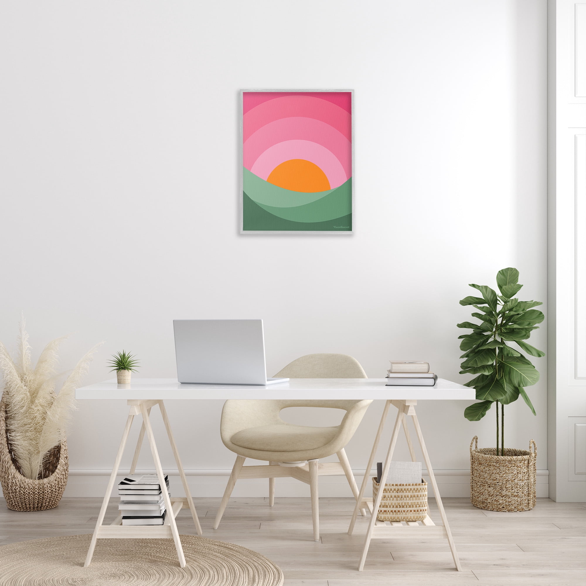 Stupell Industries Green & Pink Landscape Landscape Painting Gray Framed Art Print Wall Art, 24 x 30