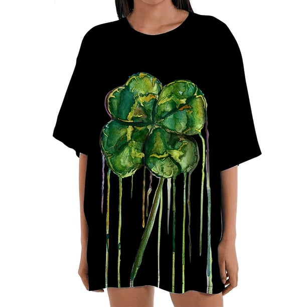 Blusa informal de manga corta con cuello redondo y manga corta para mujer con estampado del día de San Patricio Pompotops hkajfhjk460271