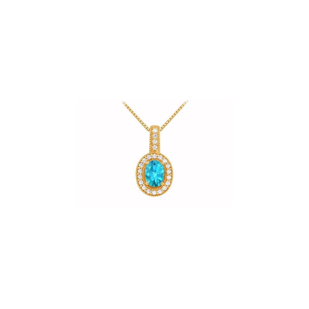 Fancy Oval Blue Topaz And Cubic Zirconia Halo Pendant Yellow Gold Fancy Oval Blue Topaz And Cubic Zirconia Halo Pendant Yellow Gold Vermeil Over Sterling Silver