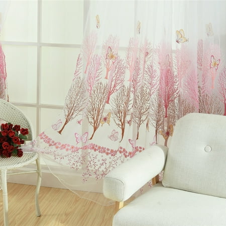 Butterfly Willow Floral Tulle Curtain Balcony Living Room Semi Sheer Blinds Door Room Divider Voile Drapes Walmart Canada