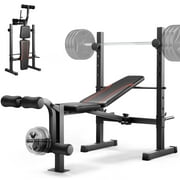 VIBESPARK Foldable Weight Bench Press Set, Adjustable Workout Bench with Squat Rack and Leg Developer, Olympic Weight Bench for Home Gym Full-Body Strength Training Fitness Equipment