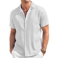 thumbnail image 2 of Dwellite Men's Linen Button Down Short Sleeve Shirt Casual Spring Summer Solid Color Beach Wedding Shirts 2026 White M, 2 of 4