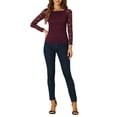 thumbnail image 2 of INSPIRAR CHIC Blusa de Encaje Floral para Mujeres con Mangas Largas Transparentes y Hombros Descubiertos XS Burdeos, 2 of 6