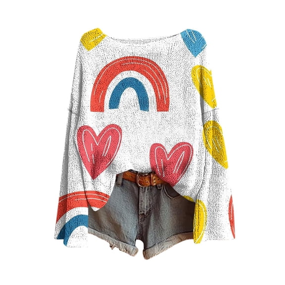 Knit Long Sleeve Shirts Women Heart Sweater Valentine Gift for Her Fall Clothes